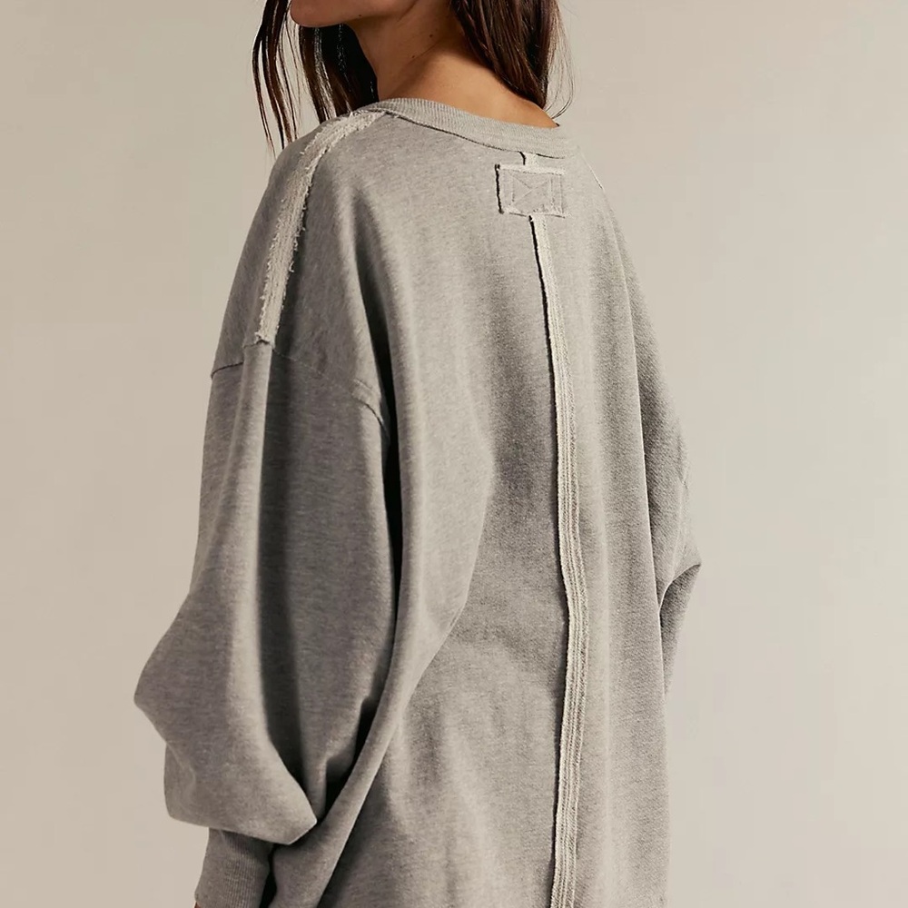 We The Free Relaxed V-Neck Pullover Sweatshirt in Gray - Picture 4 of 7